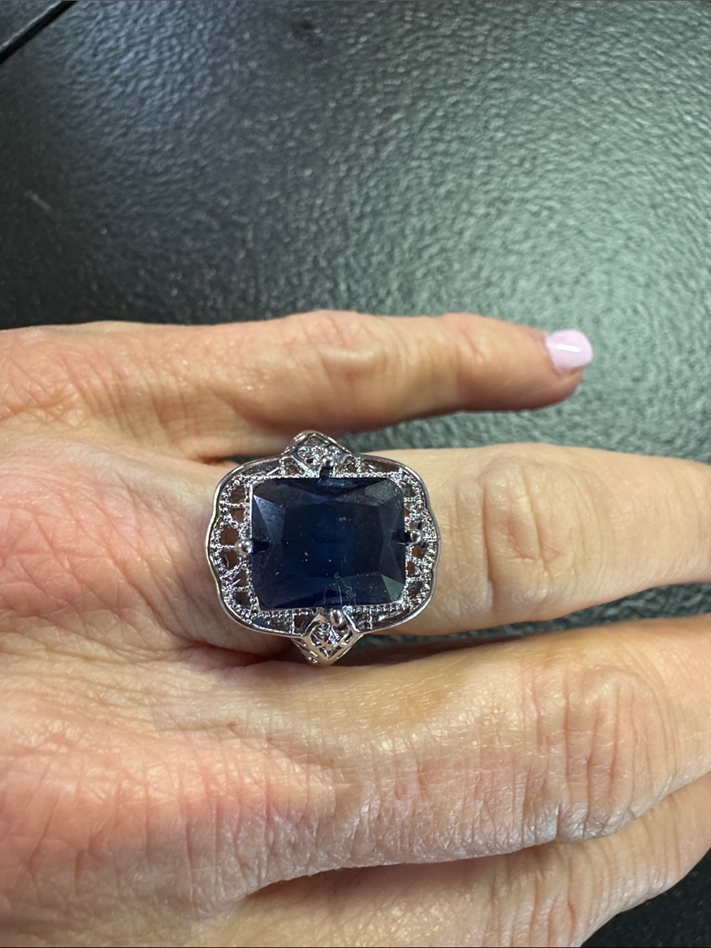 Sterling Silver Blue Sapphire Vintage-Style Cocktail Ring